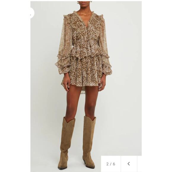 OPT Revolve Hilo Tiered Chiffon Long Sleeve Mini Dress L - Picture 1 of 10